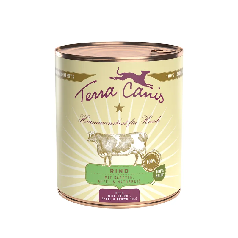 Preisknaller Sparpaket 6 x 800 g Terra Canis Rind mit Karotte, Apfel und Naturreis Hunde Nassfutter